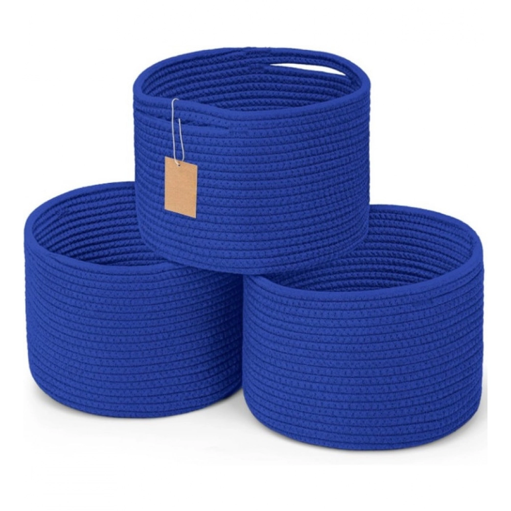 Generic Cotton 9×7 Inch Pack of 3 Storage Basket For Clothes (Royal Blue)