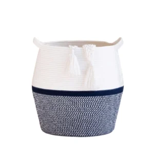 Generic Cotton Matka 14x12 Inch Storage Basket For Clothes (Gray White)