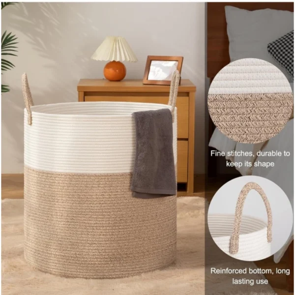 Generic Cotton 12x14 Inch-Kidi-Handle Storage Basket For Clothes (Kidi-White) - Image 2