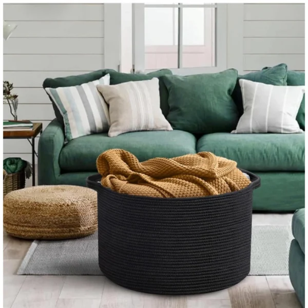 Generic Cotton 14x12 Inch Pack of 1 Storage Basket For Clothes (Black) - Image 3