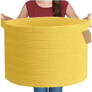 Generic Cotton 14x12 Inch Pack of 1 Storage Basket For Clothes (Yellow)