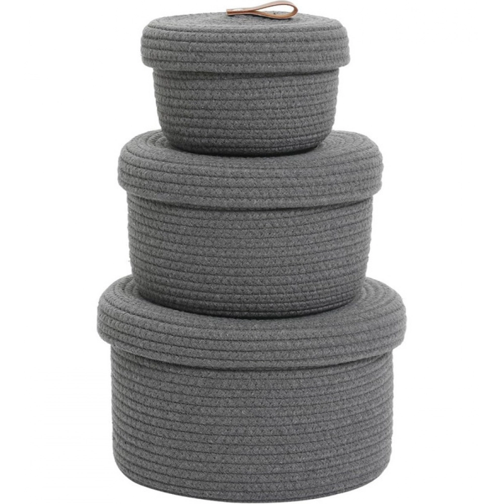 Generic Cotton 3 Pcs Set Roti Box Storage Basket With Lid (Gray) - Image 4