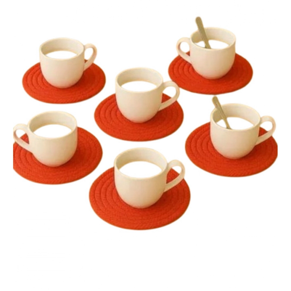 Generic Cotton 6 Pcs Set Tea Coaster 6 Pcs Set (Red) - Image 3