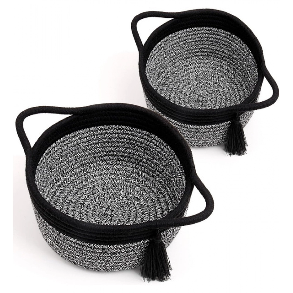Generic Cotton 8x4 Inch Round 2 Set Kidi With Jhalar Bedside Organizer (Black Kidi)