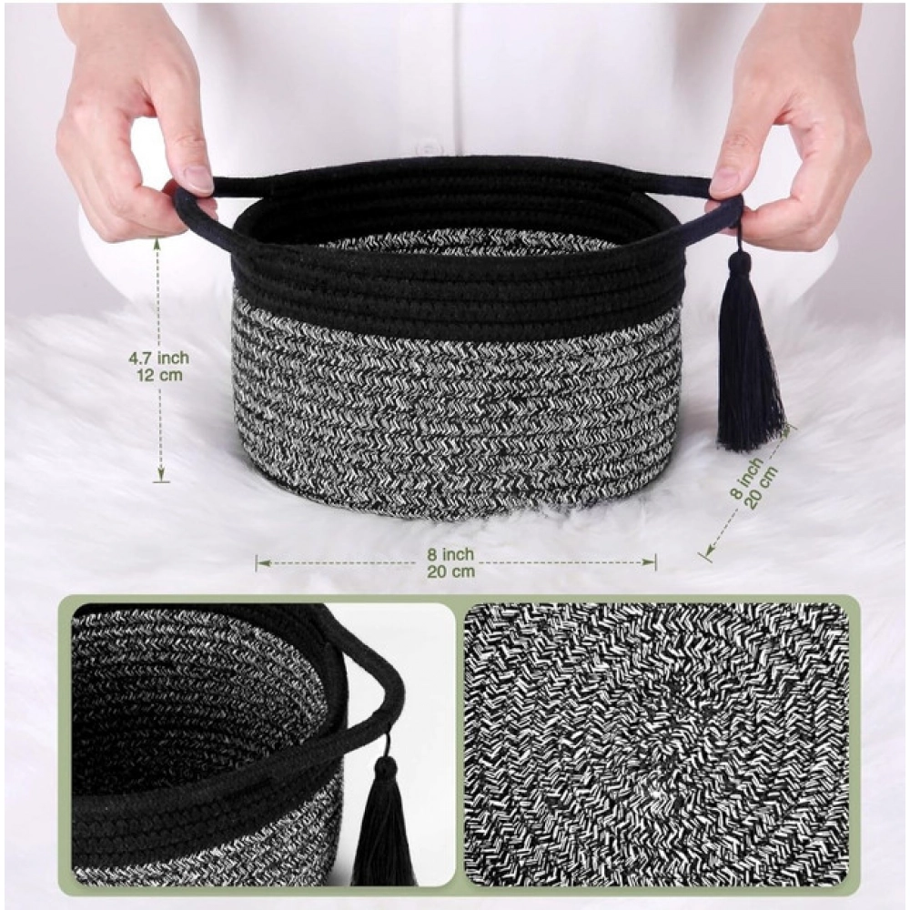 Generic Cotton 8x4 Inch Round 2 Set Kidi With Jhalar Bedside Organizer (Black Kidi) - Image 4