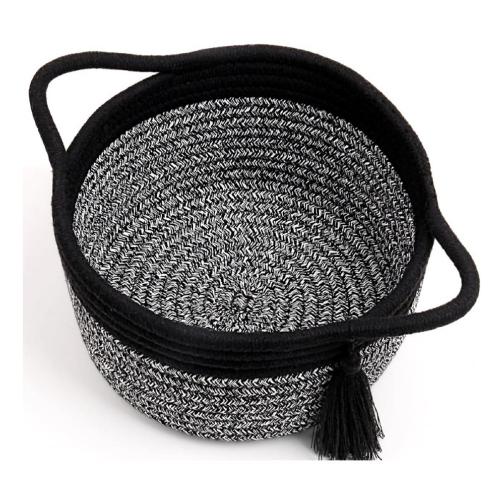 Generic Cotton 8x4 Inch Round 2 Set Kidi With Jhalar Bedside Organizer (Black Kidi) - Image 3