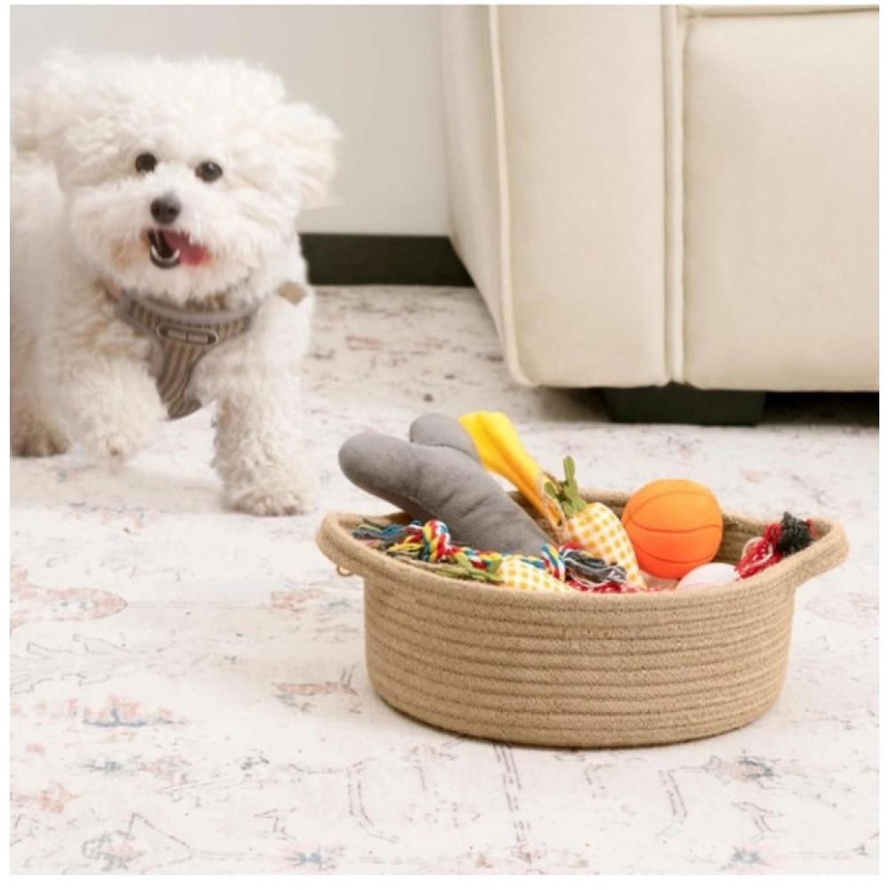 Generic Cotton 8x3 Inch Round Bedside Organizer (Beige) - Image 4