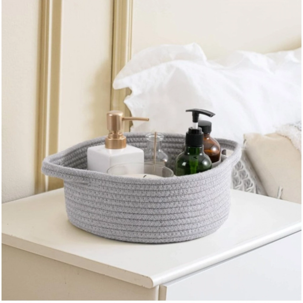 Generic Cotton 8x3 Inch Round Bedside Organizer (Gray) - Image 3