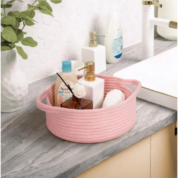 Generic Cotton 8x3 Inch Round Bedside Organizer (Pink) - Image 4