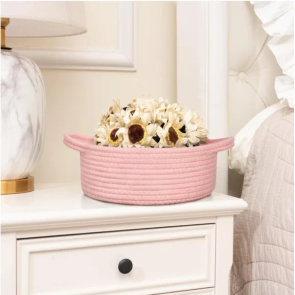 Generic Cotton 8x3 Inch Round Bedside Organizer (Pink) - Image 2
