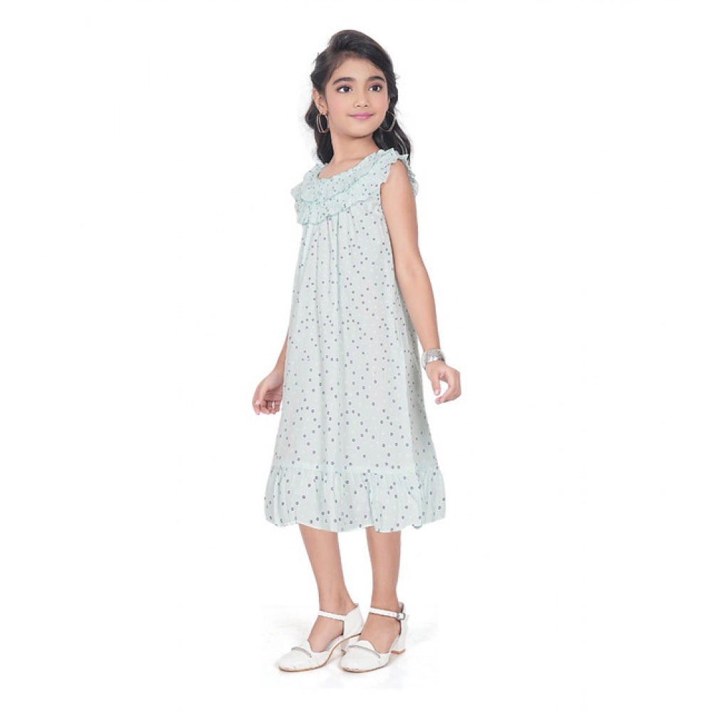 Generic Girl's Heavy Pc Printed Sleeve Less Round Neck Dress (Light Blue) - Image 5
