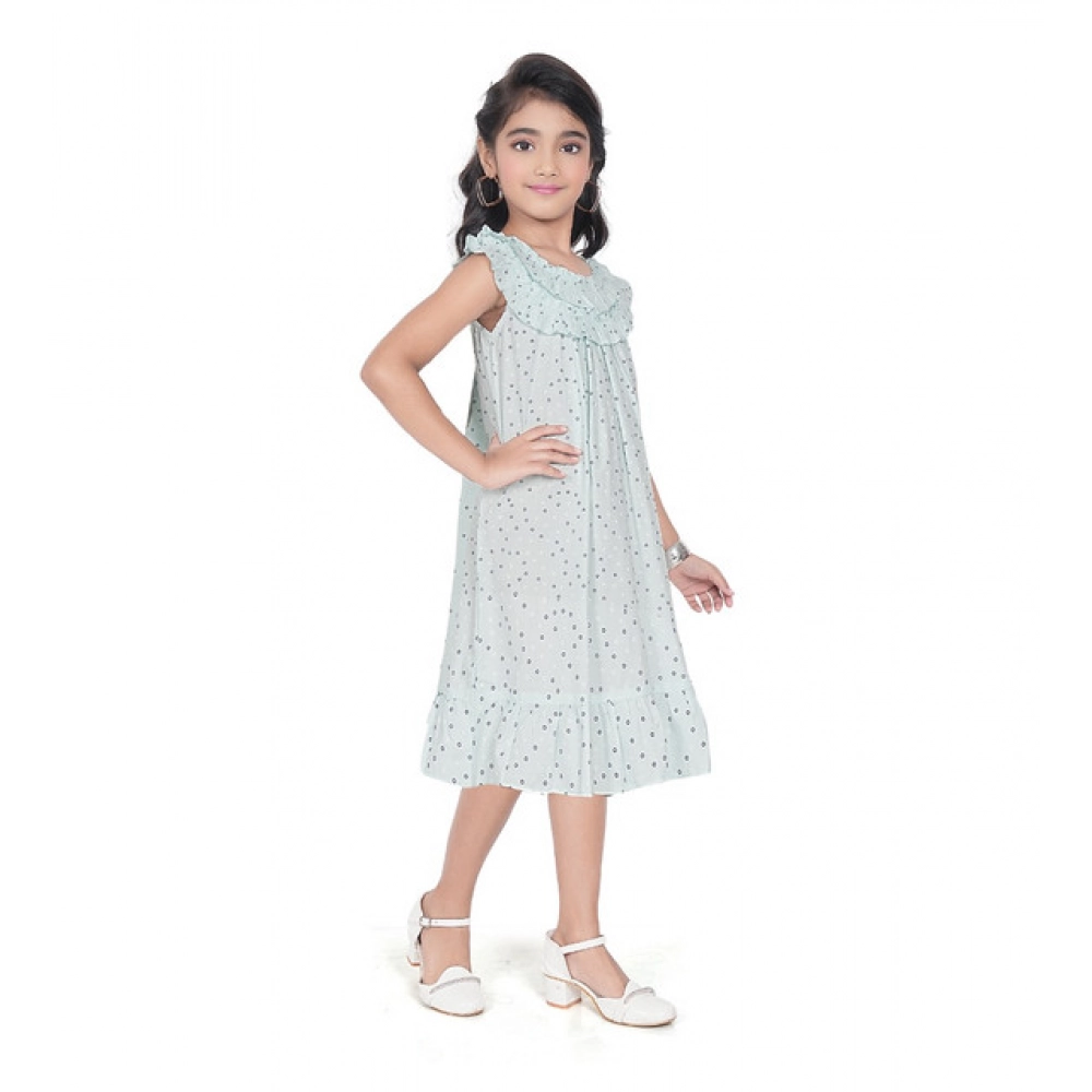 Generic Girl's Heavy Pc Printed Sleeve Less Round Neck Dress (Light Blue) - Image 4