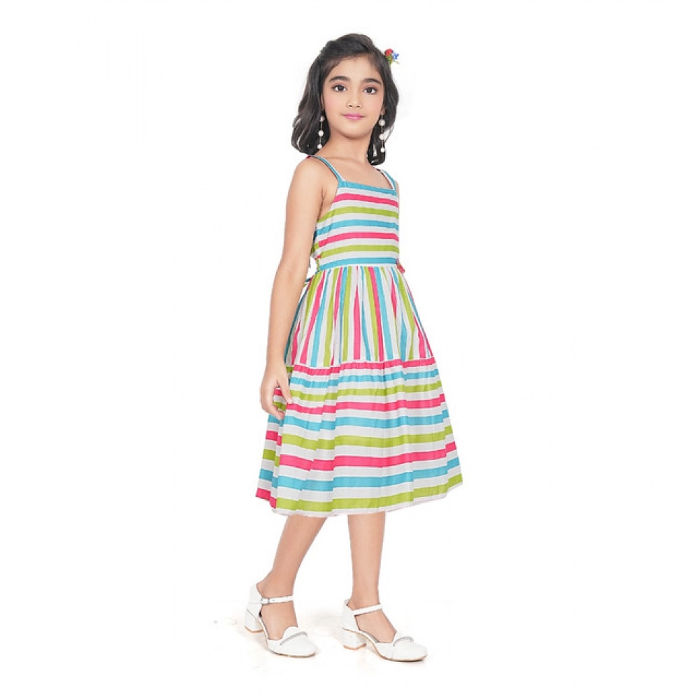 Generic Girl's Cotton Striped Sleeve Less Squre Neck Dress (Multicolor) - Image 5