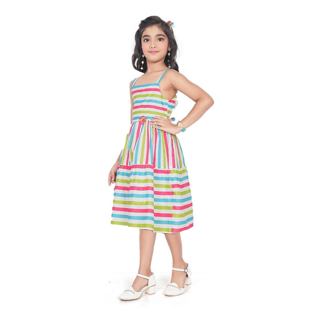 Generic Girl's Cotton Striped Sleeve Less Squre Neck Dress (Multicolor) - Image 4