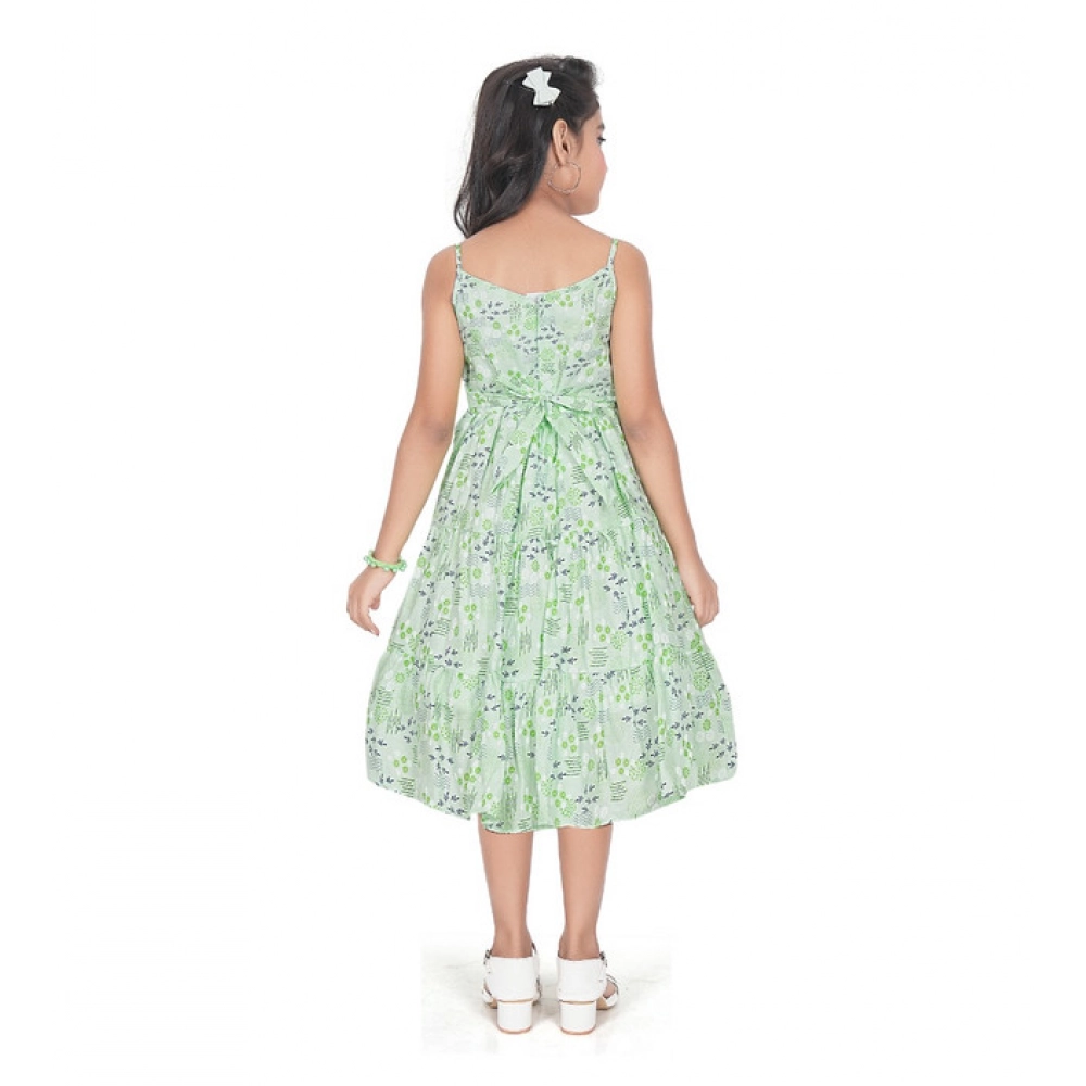 Generic Girl's Cotton Slub Printed Sleeve Less Round Neck Dress (Sea Green) - Image 5