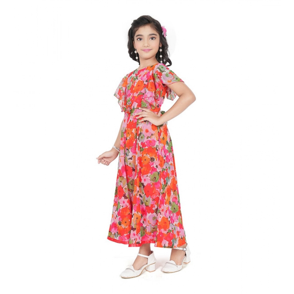 Generic Girl's Shiffon Printed Short Sleeve Round Neck Dress (Multicolor) - Image 5
