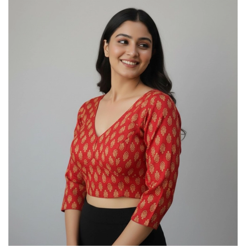 Generic Women's Ajrakh Cotton Printed Halter Neck Padded Blouse (Red 38 Ready (Self Alterable 36–40) - Image 3