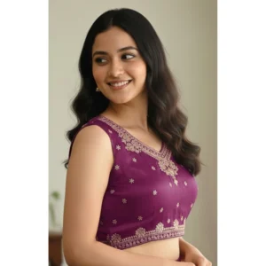 Generic Women's Zimmi Choo Embroidered V-Neck Padded Blouse (Purple 38 Ready (Self Alterable 36–40)