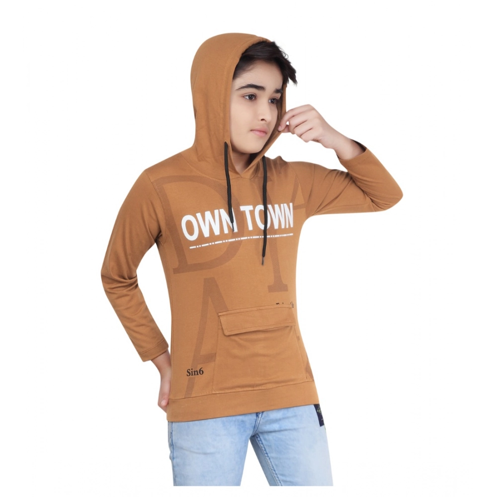 Generic Boy's Cotton Printeded Hooded Neck Hoodies (Brown) - Image 4