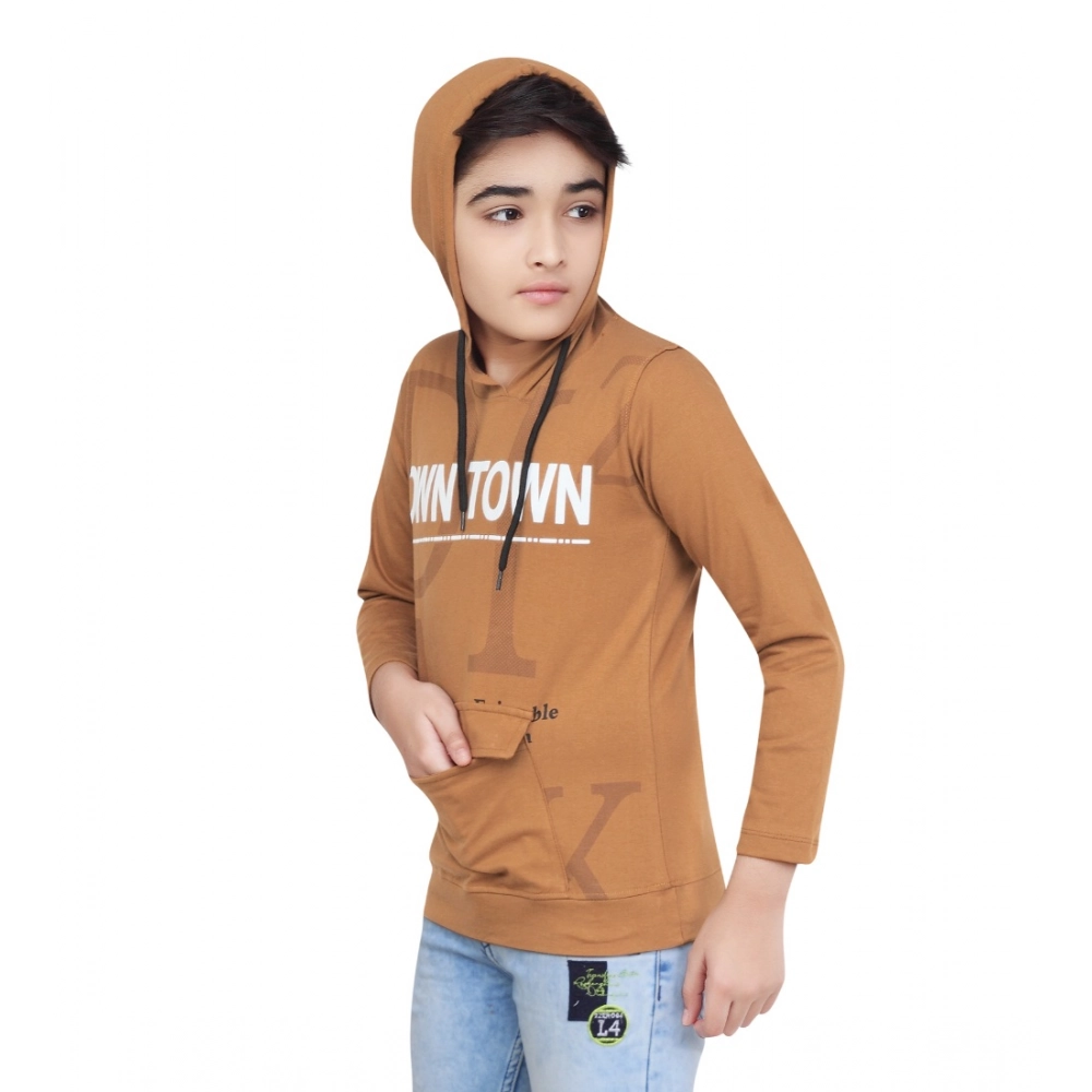 Generic Boy's Cotton Printeded Hooded Neck Hoodies (Brown) - Image 5