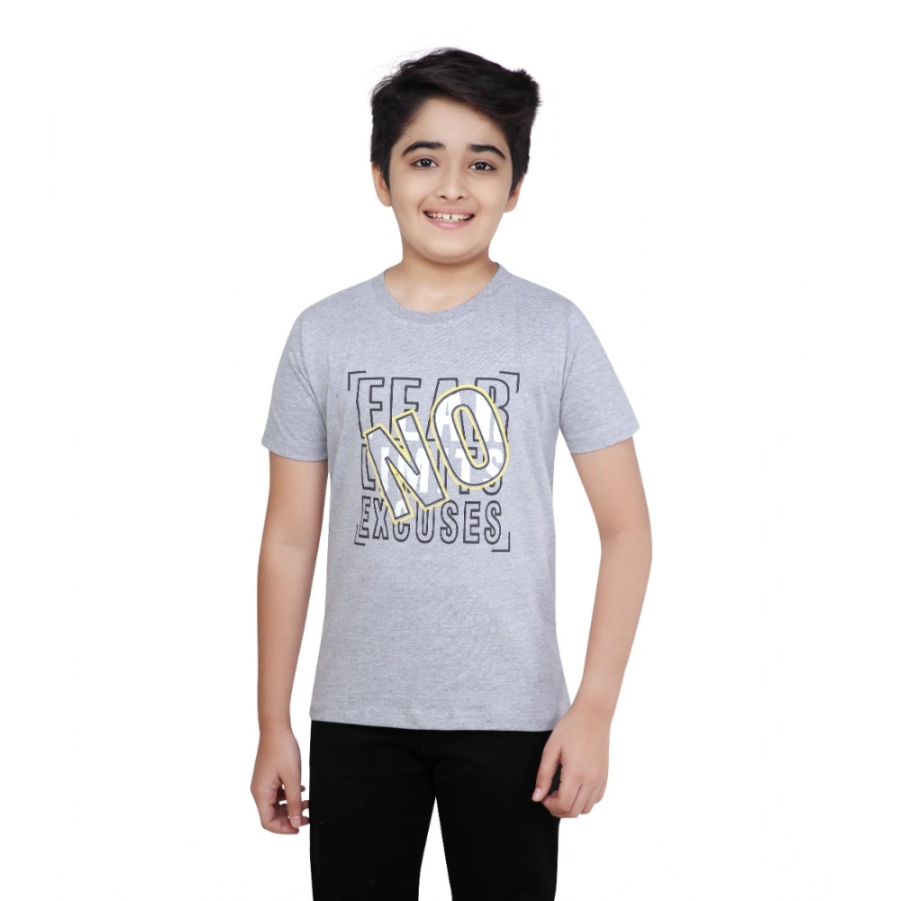 Generic Boy’s Cotton Grapic Printed Round Neck T-Shirt (Grey Melange)