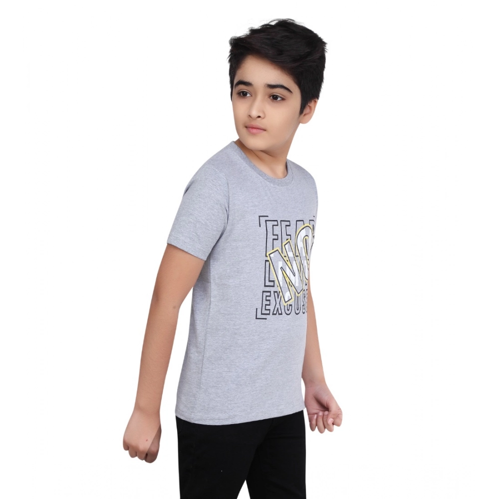 Generic Boy's Cotton Grapic Printed Round Neck T-Shirt (Grey Melange) - Image 3