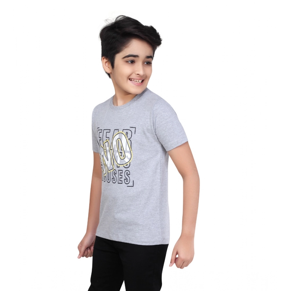 Generic Boy's Cotton Grapic Printed Round Neck T-Shirt (Grey Melange) - Image 5