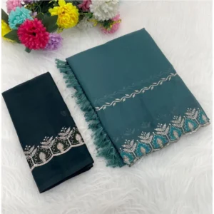 Generic Women's Georgette Embroidered Saree With Unstitched Blouse 5.5Mtr (Blue)