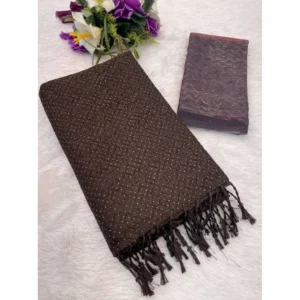 Generic Women's Chiffon Zigzag lines Saree With Unstitched Blouse 5.5Mtr (Brown)