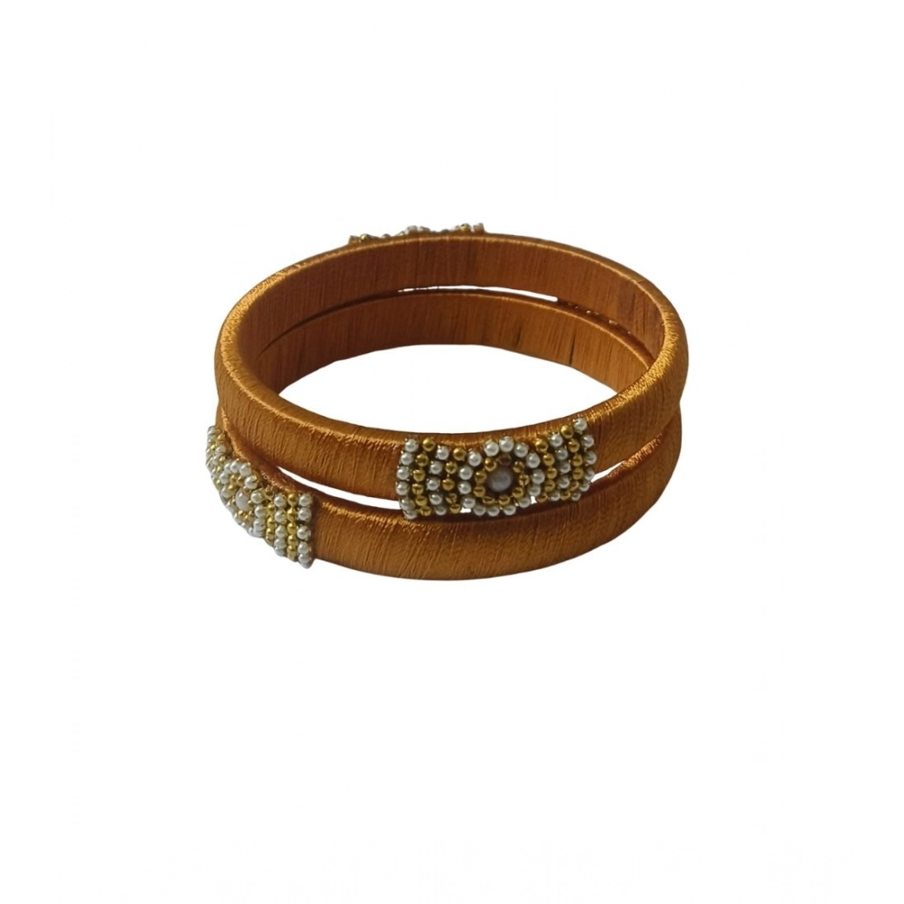 Generic Women's Plastic Silk Thread Bangles (Light Brown, Size: 2.1)