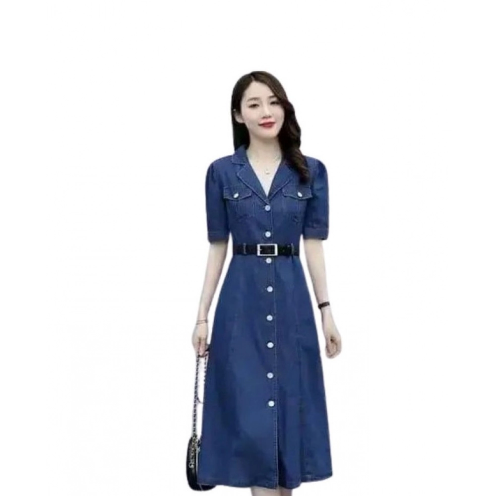 Generic Women’s Casual Denim Half Sleeves Dress (Blue)