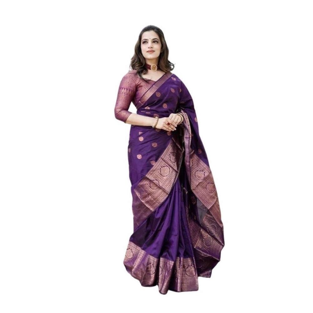 Generic Women’s Soft Lichi Silk Printed Saree With Unstitched Blouse 5.5Mtr (Blue)