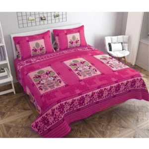 Generic Fleece Floral Printed Double Polar Warm Bedsheet with 2 Pillow Cover (Pink)