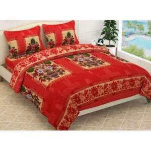 Generic Fleece Floral Printed Double Polar Warm Bedsheet with 2 Pillow Cover (Red)