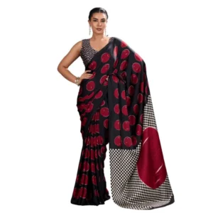 Generic Women's Satin Crepe Printed Saree With Unstitched Blouse 5.5Mtr (Maroon)