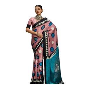 Generic Women's Satin Crepe Printed Saree With Unstitched Blouse 5.5Mtr (Multicolor)