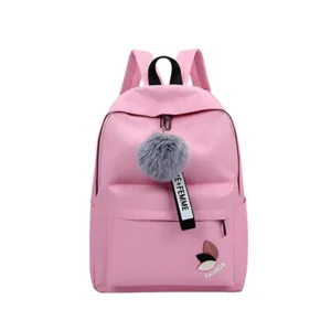 Generic Unisex PU Leather Solid Medium Zipper Backpack (Pink)