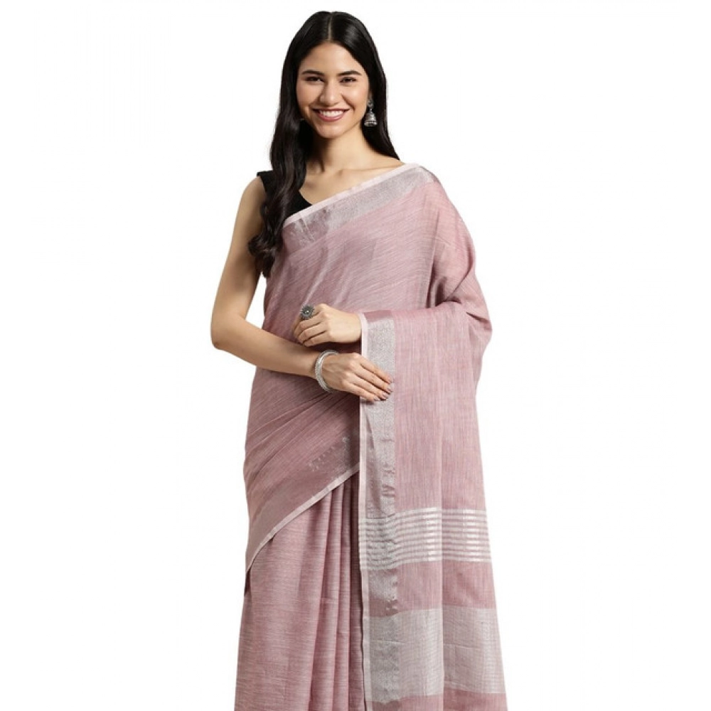 Generic Women’s Linen Cotton Printed Saree With Unstitched Blouse 5.5Mtr (Purple)