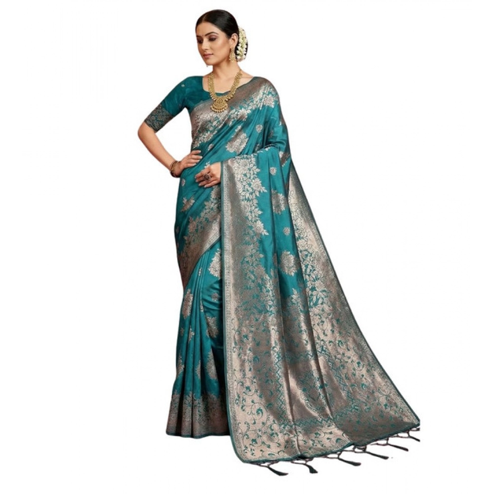 Generic Women’s Silk Blend Printed Saree With Unstitched Blouse 5.5Mtr (Sea Green)