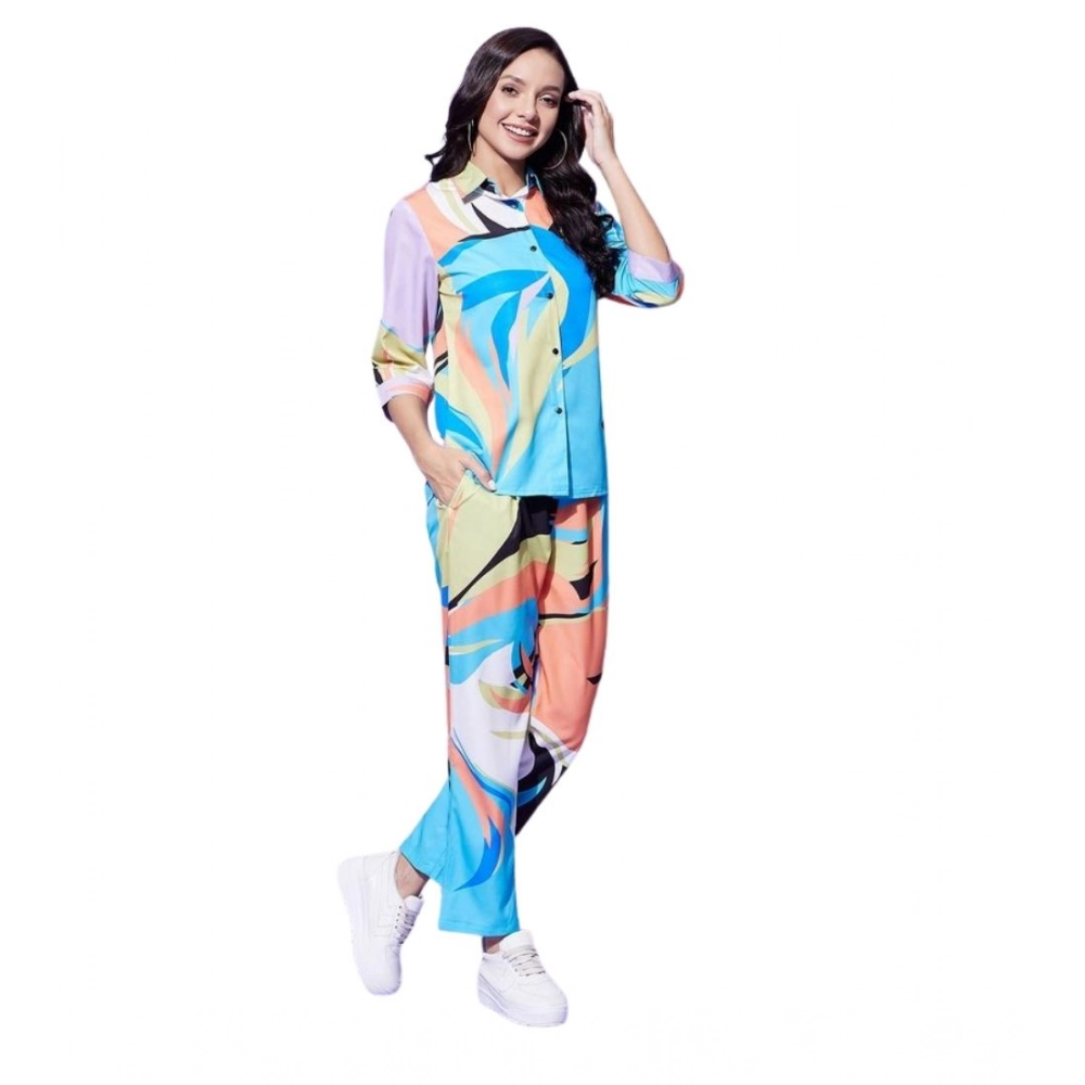 Generic Women’s Polyester Colour Blocking 3-4th Sleeve Co-Ord Set (Multicolor)