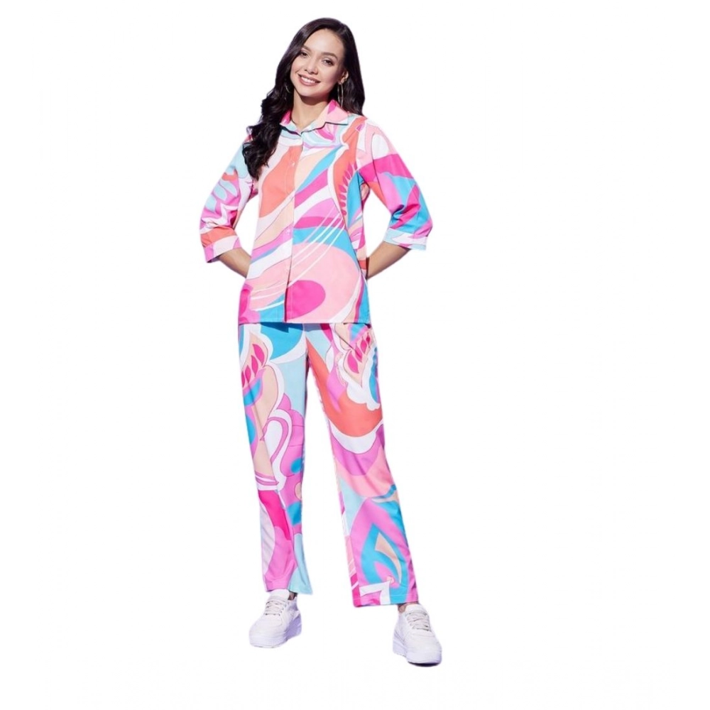 Generic Women’s Polyester Printed 3-4th Sleeve Co-Ord Set (Multicolor)