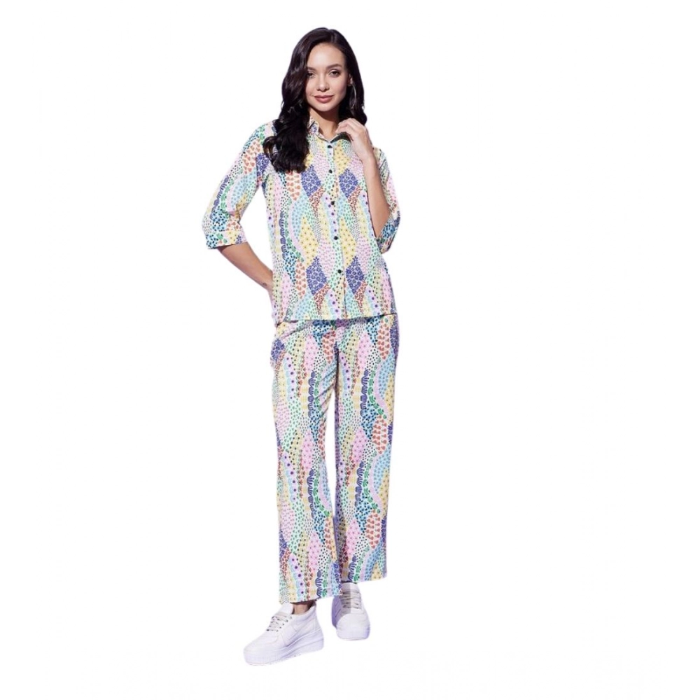 Generic Women’s Polyester Floral 3-4th Sleeve Co-Ord Set (Multicolor)