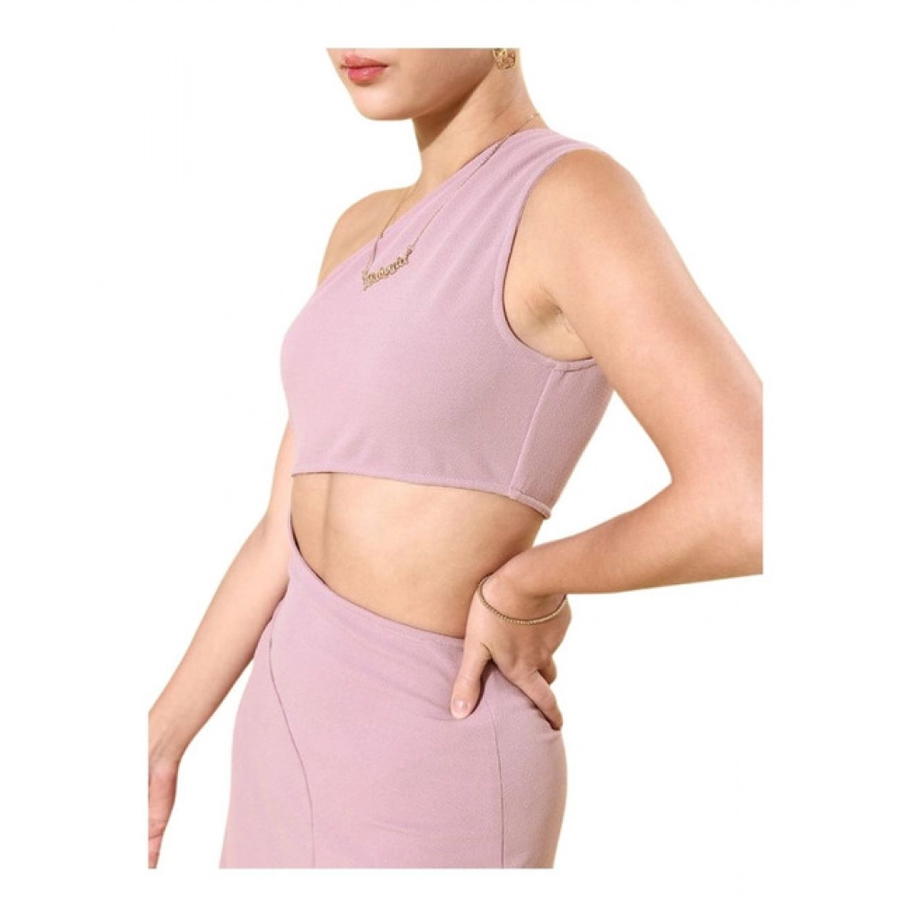 Generic Women’s Polyester Lycra Solid Sleeveless Dress (Lavender)
