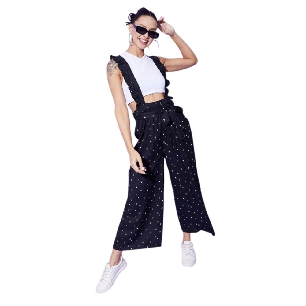 Generic Women’s Rayon Pinafore Shoulder Straps Jumpsuit (Black)