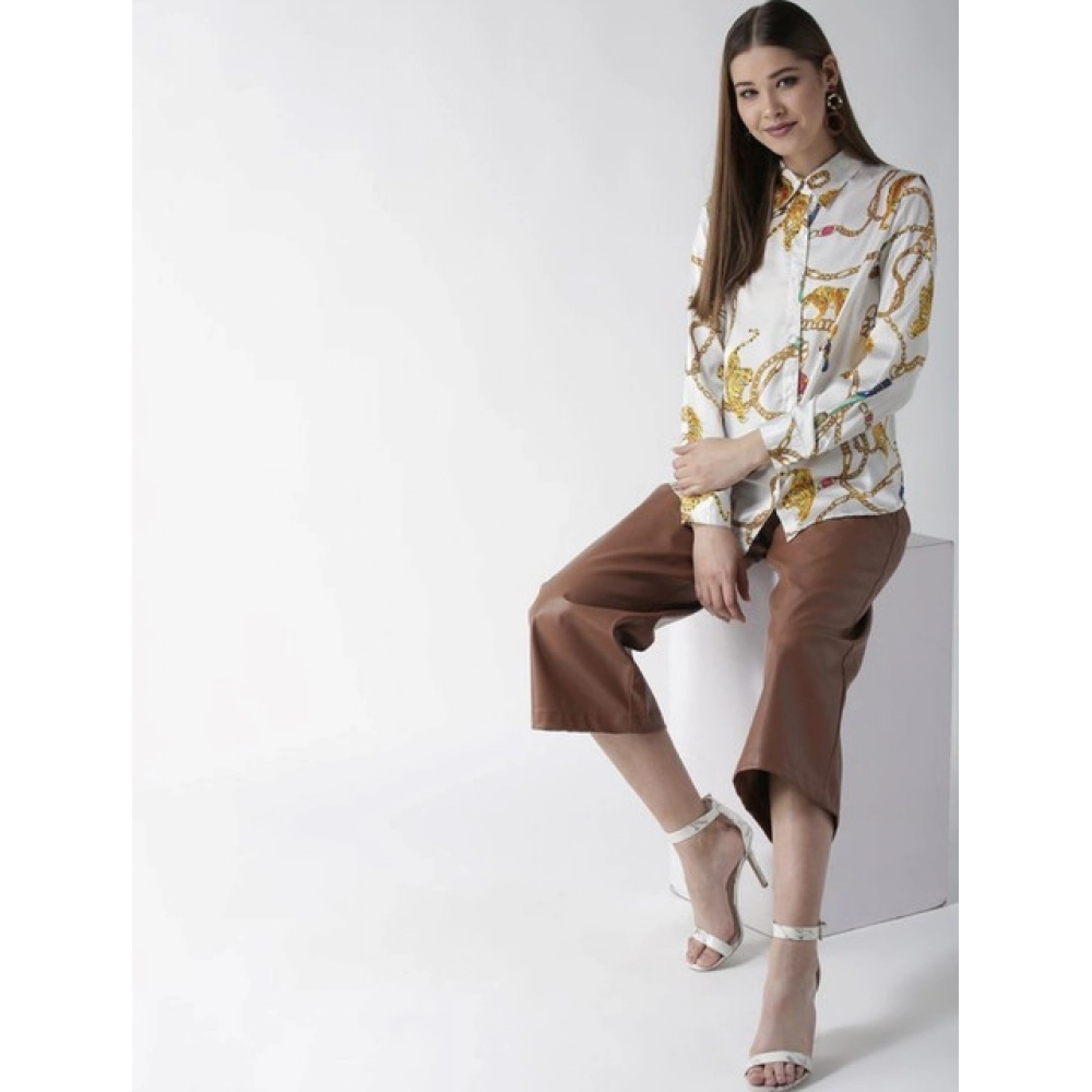 Generic Women's Satin Printed Long Sleeves Shirt (White-Gold) - Image 4