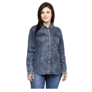 Generic Women's Denim Solid Long Sleeves Shirt (Blue)
