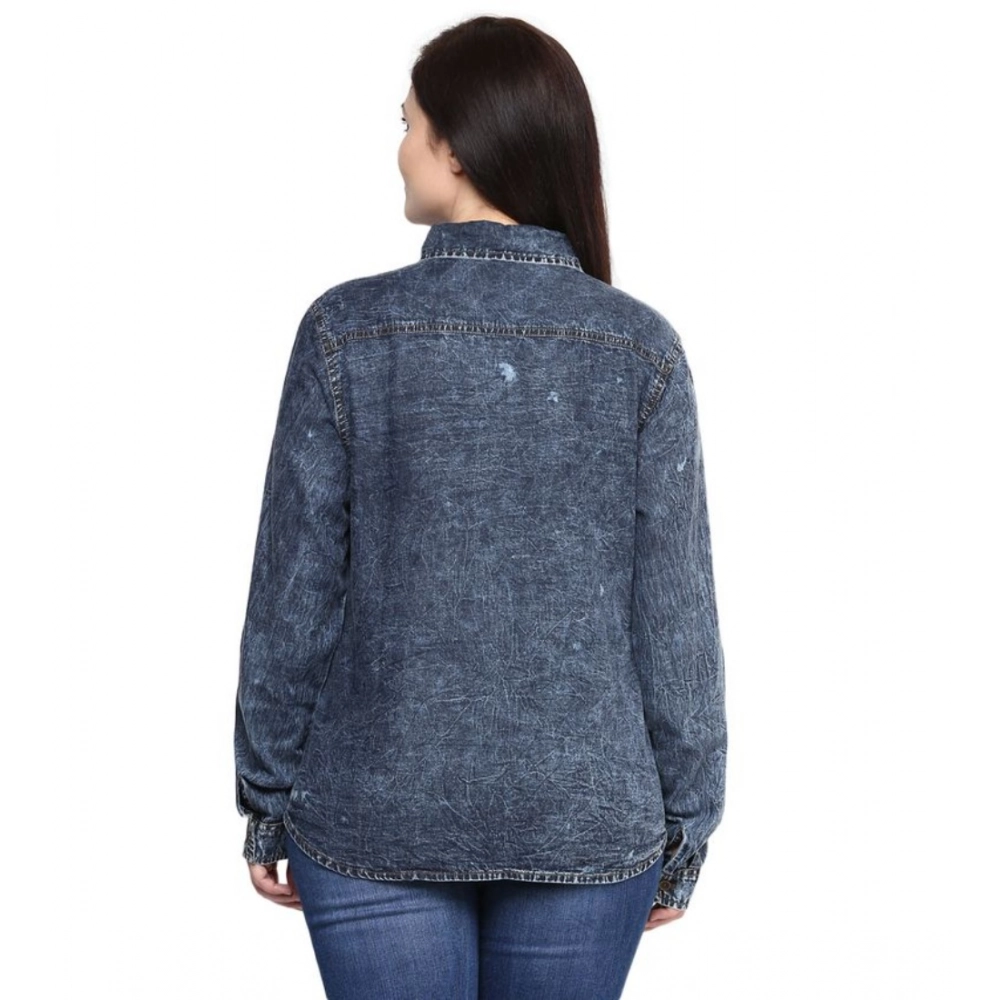 Generic Women's Denim Solid Long Sleeves Shirt (Blue) - Image 5