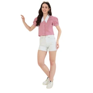 Generic Women's Cotton Checkered Half Sleeve Shirt (Red - White)