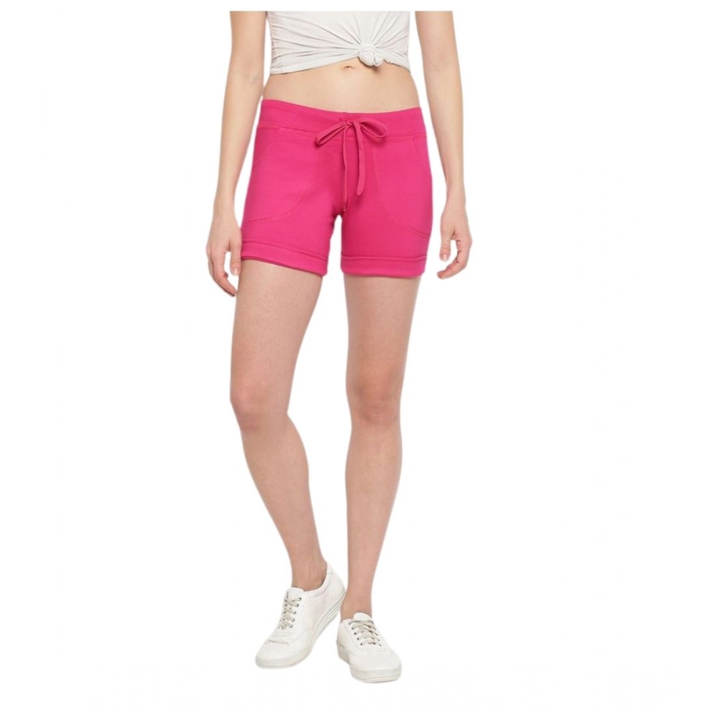 Generic Women’s Cotton Solid Elasticated Shorts (Pink)