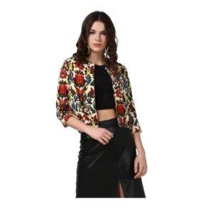 Generic Women's Polyester Floral 3-4th Sleeves Shrug (Multicolor)